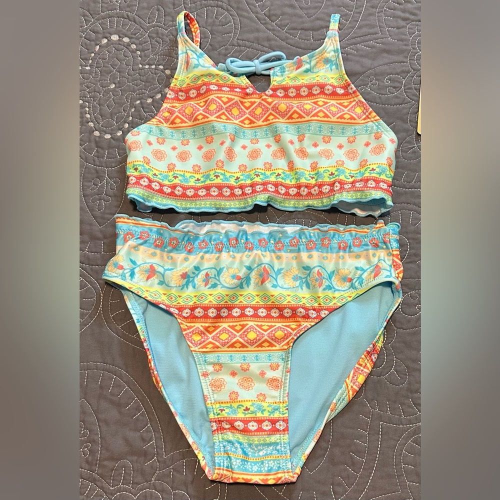 Thereabouts Girls Floral Stripe 2 Piece Bikini NWT Size S 7/8